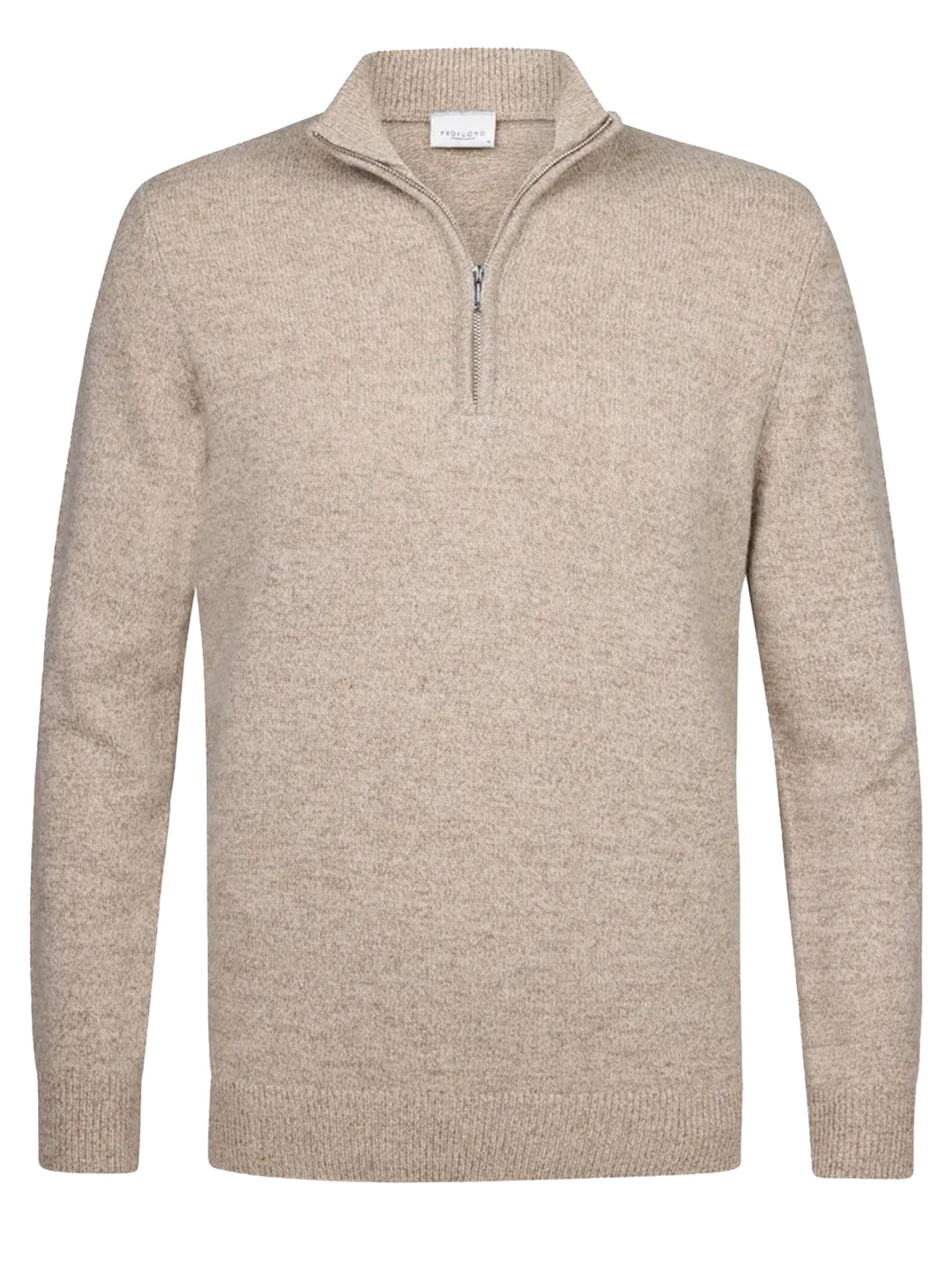Profuomo Taupe Wollen Half‑Zip Trui – Beige-80% wol, 20% polyamide-HEREN TRUIEN & VESTEN-Beige