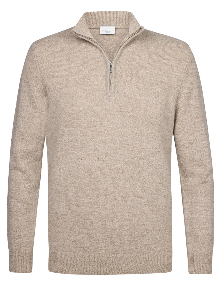 Profuomo Taupe Wollen Half‑Zip Trui – Beige-80% wol, 20% polyamide-HEREN TRUIEN & VESTEN-Beige