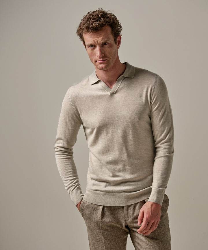 Profuomo Trui Polokraag – Beige-100% merinowol-HEREN TRUIEN & VESTEN-Beige