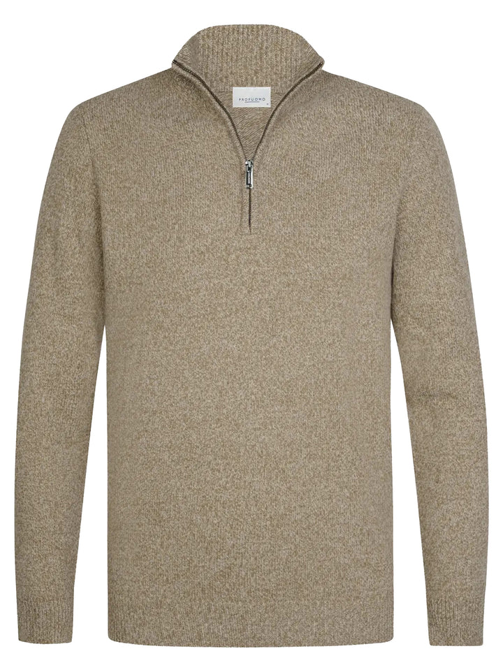 Profuomo Two-Tone Wollen Half Zip – Beige-80% wol, 20% polyamide-HEREN TRUIEN & VESTEN-Beige