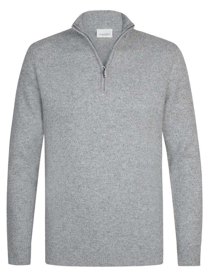 Profuomo Two-Tone Wollen Half Zip – Grijs-80% wol, 20% polyamide-HEREN TRUIEN & VESTEN-Grijs