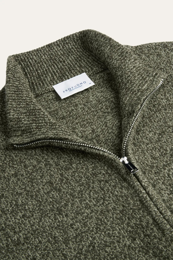 Profuomo Two-Tone Wollen Half Zip – Groen-80% wol, 20% polyamide-HEREN TRUIEN & VESTEN-Groen