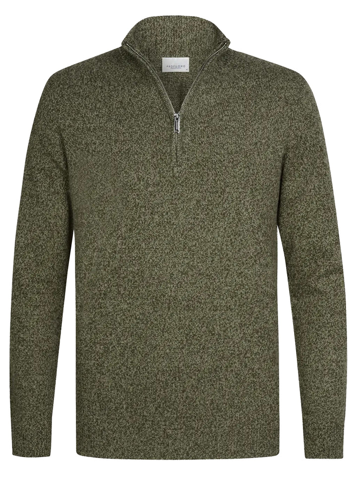 Profuomo Two-Tone Wollen Half Zip – Groen-80% wol, 20% polyamide-HEREN TRUIEN & VESTEN-Groen