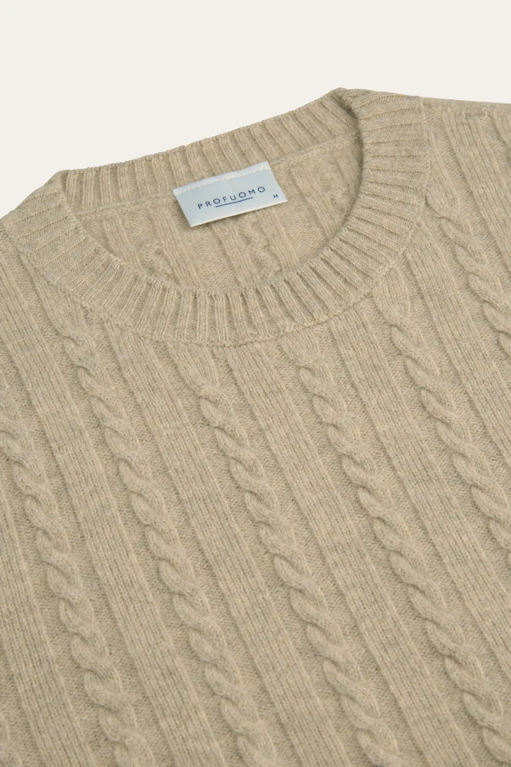 Profuomo Wol Cashmere Kabeltrui – Beige-90% wol, 10% kasjmier-HEREN TRUIEN & VESTEN-Beige