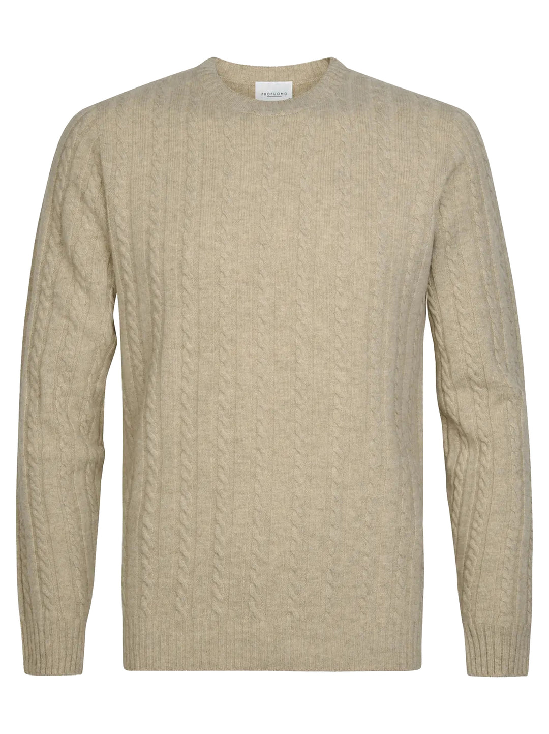Profuomo Wol Cashmere Kabeltrui – Beige-90% wol, 10% kasjmier-HEREN TRUIEN & VESTEN-Beige