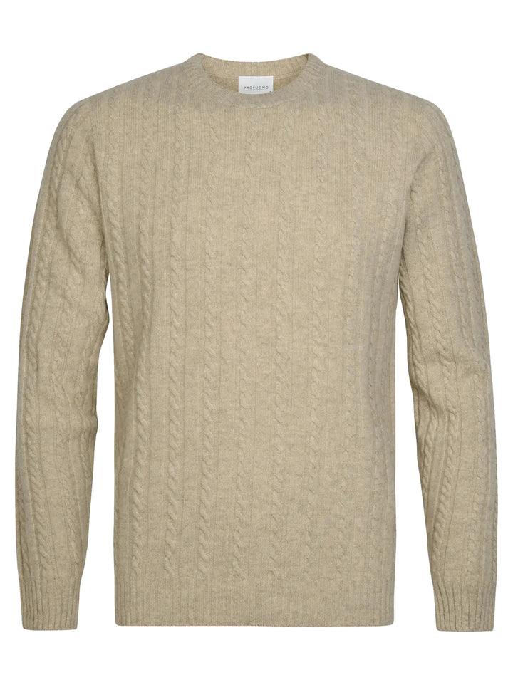 Profuomo Wol Cashmere Kabeltrui – Beige-90% wol, 10% kasjmier-HEREN TRUIEN & VESTEN-Beige