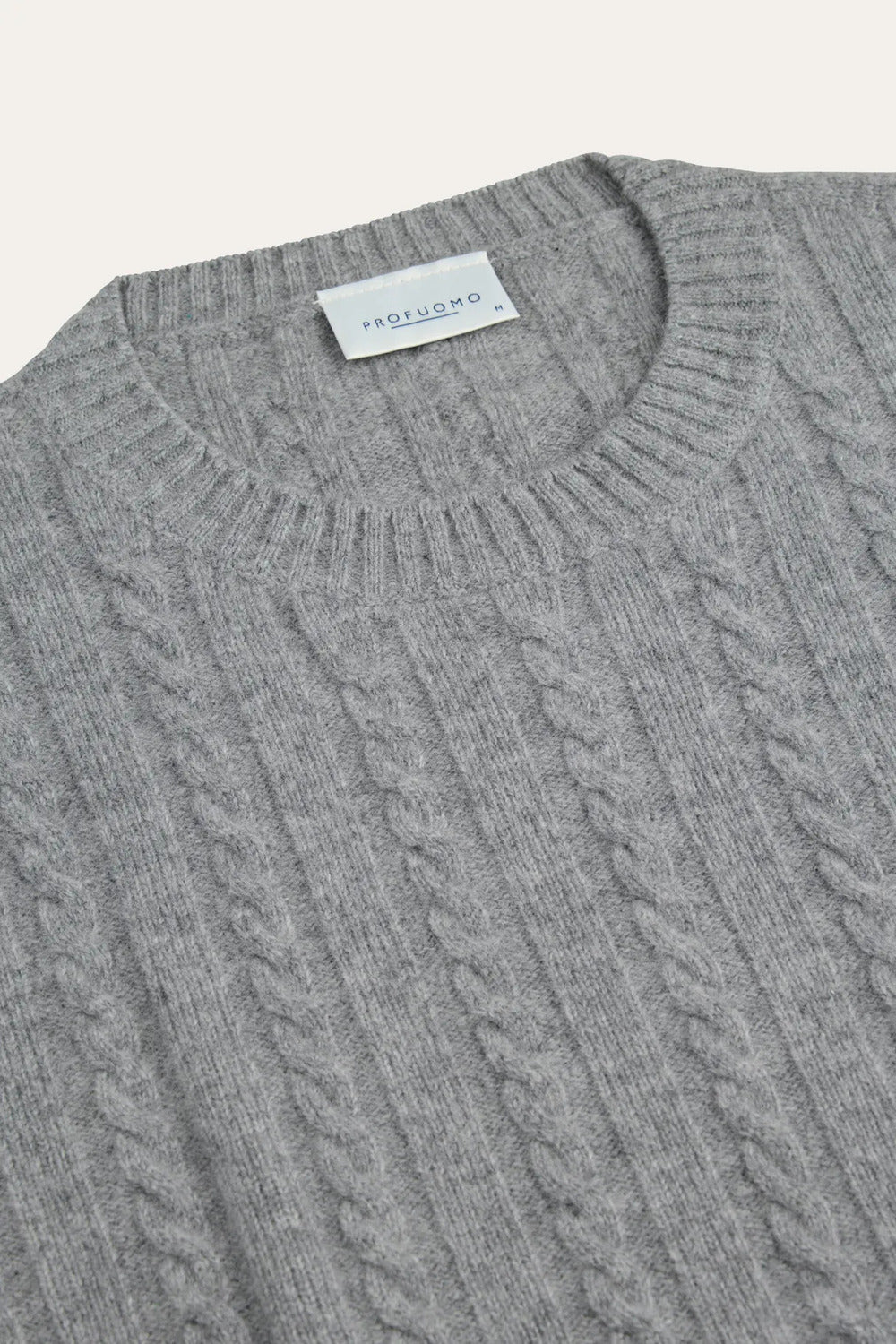 Profuomo Wol Cashmere Kabeltrui – Grijs-90% wol, 10% kasjmier-HEREN TRUIEN & VESTEN-Grijs