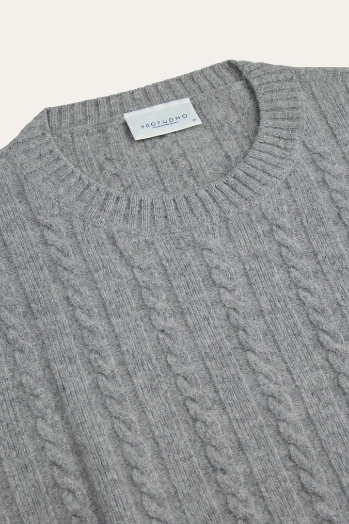 Profuomo Wol Cashmere Kabeltrui – Grijs-90% wol, 10% kasjmier-HEREN TRUIEN & VESTEN-Grijs