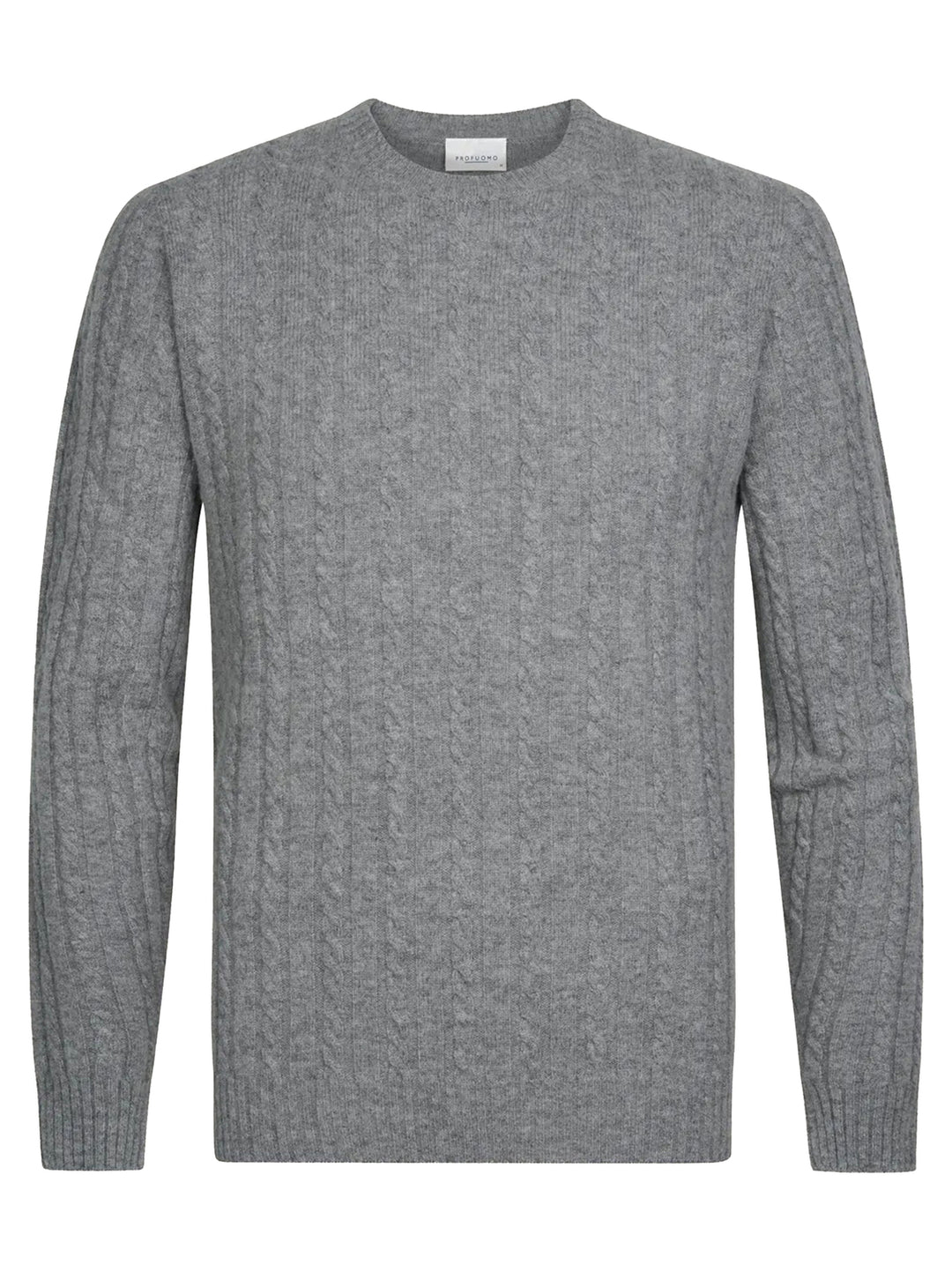 Profuomo Wol Cashmere Kabeltrui – Grijs-90% wol, 10% kasjmier-HEREN TRUIEN & VESTEN-Grijs