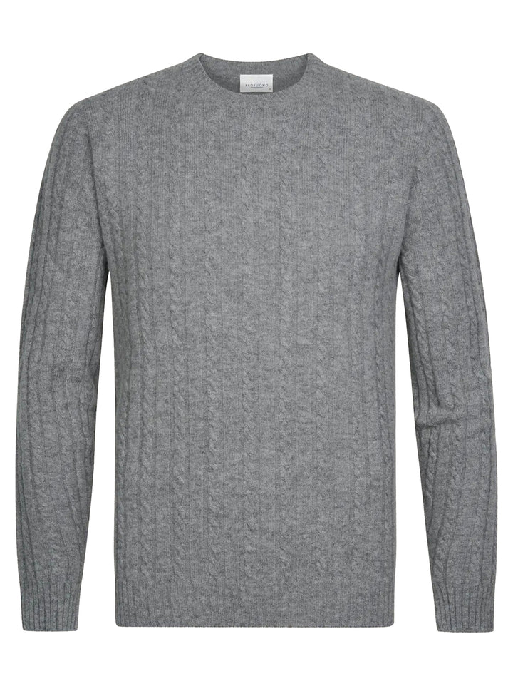 Profuomo Wol Cashmere Kabeltrui – Grijs-90% wol, 10% kasjmier-HEREN TRUIEN & VESTEN-Grijs