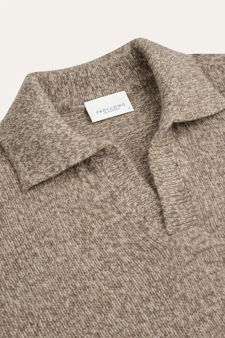 Profuomo Wol Cashmere Polo met Open Kraag – Bruin-90% wol, 10% kasjmier-HEREN TRUIEN & VESTEN-Bruin