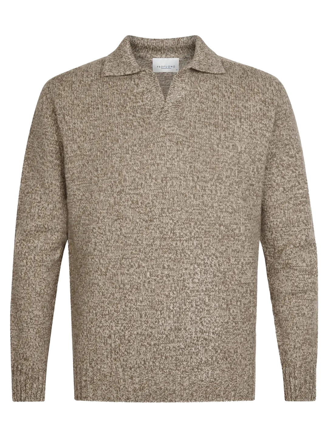 Profuomo Wol Cashmere Polo met Open Kraag – Bruin-90% wol, 10% kasjmier-HEREN TRUIEN & VESTEN-Bruin