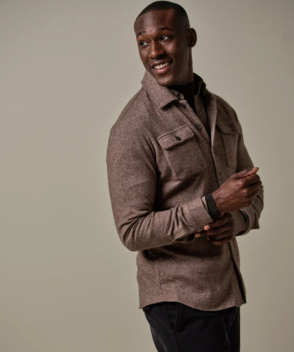 Profuomo wol knitted overshirt-50% Wol / 25% Nylon / 25% Lyocell-HEREN SHIRTS-Bruin