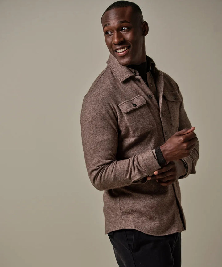 Profuomo wol knitted overshirt-50% Wol / 25% Nylon / 25% Lyocell-HEREN SHIRTS-Bruin