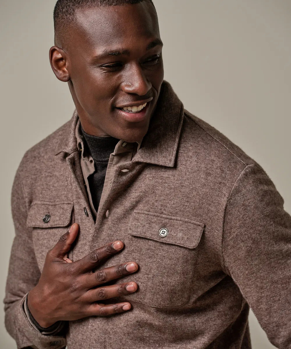 Profuomo wol knitted overshirt-50% Wol / 25% Nylon / 25% Lyocell-HEREN SHIRTS-Bruin