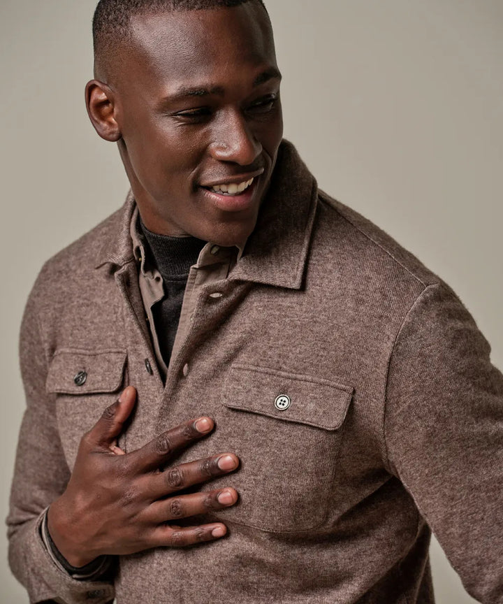 Profuomo wol knitted overshirt-50% Wol / 25% Nylon / 25% Lyocell-HEREN SHIRTS-Bruin