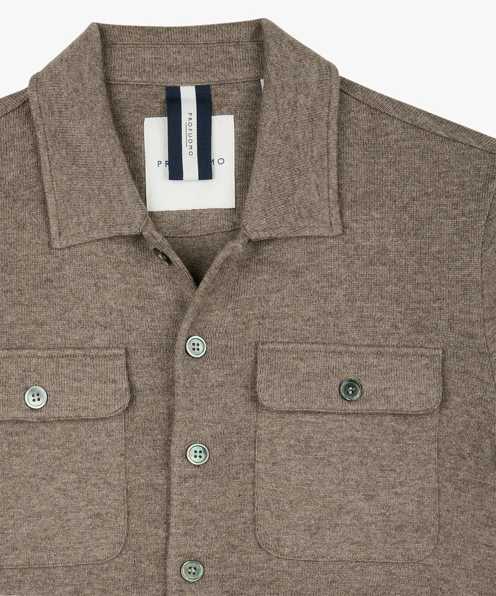 Profuomo wol knitted overshirt-50% Wol / 25% Nylon / 25% Lyocell-HEREN SHIRTS-Bruin