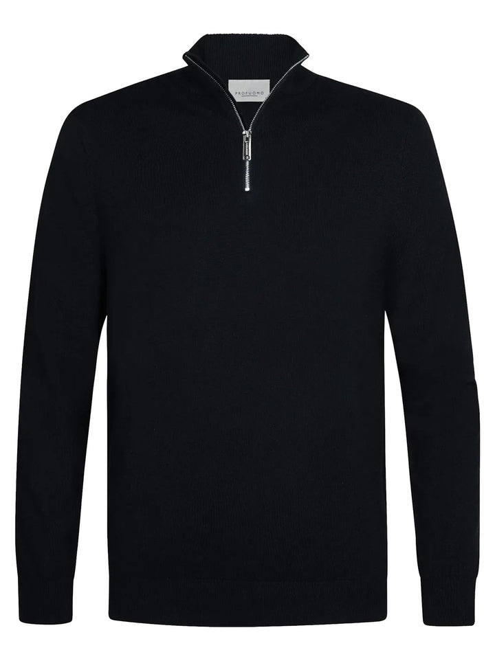 Profuomo Wolblend Half Zip – Blauw-50% wol, 30% polyamide, 20% modal-HEREN TRUIEN & VESTEN-Blauw