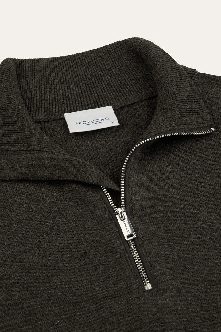 Profuomo Wolblend Half Zip – Bruin-50% wol, 30% polyamide, 20% modaal-HEREN TRUIEN & VESTEN-Bruin