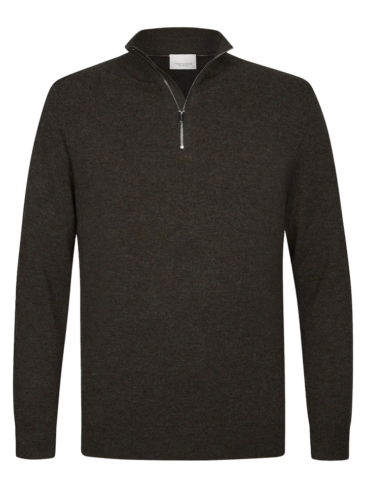 Profuomo Wolblend Half Zip – Bruin-50% wol, 30% polyamide, 20% modaal-HEREN TRUIEN & VESTEN-Bruin