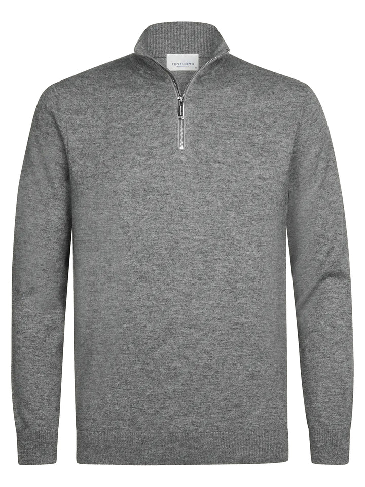 Profuomo Wolblend Half Zip – Grijs-50% wol, 30% polyamide, 20% modal-HEREN TRUIEN & VESTEN-Grijs