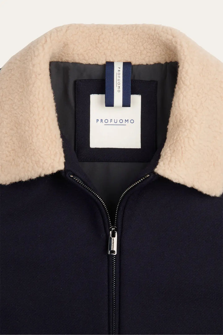 Profuomo Wollen Bomber – Blauw-75% wol, 25% polyamide<br />Voering: 100% polyester-HEREN JASSEN & JACKS-Blauw