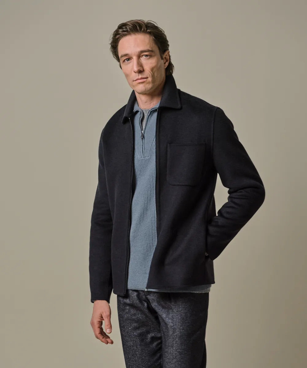 Profuomo Wollen Overshirt – Blauw-60% wol, 40% polyester-HEREN SHIRTS-Blauw