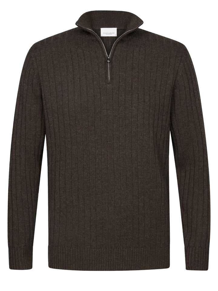 Profuomo Wool‑Blend Half‑Zip Trui – Bruin-50% wol, 30% polyamide, 20% modal-HEREN TRUIEN & VESTEN-Bruin