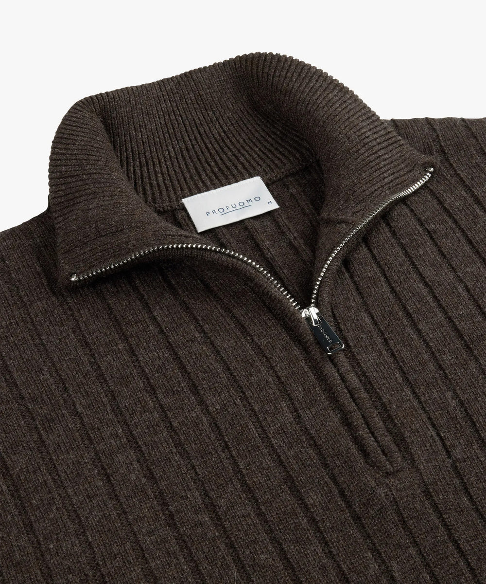 Profuomo Wool‑Blend Half‑Zip Trui – Bruin-50% wol, 30% polyamide, 20% modal-HEREN TRUIEN & VESTEN-Bruin