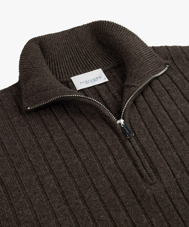Profuomo Wool‑Blend Half‑Zip Trui – Bruin-50% wol, 30% polyamide, 20% modal-HEREN TRUIEN & VESTEN-Bruin