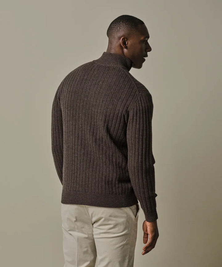 Profuomo Wool‑Blend Half‑Zip Trui – Bruin-50% wol, 30% polyamide, 20% modal-HEREN TRUIEN & VESTEN-Bruin