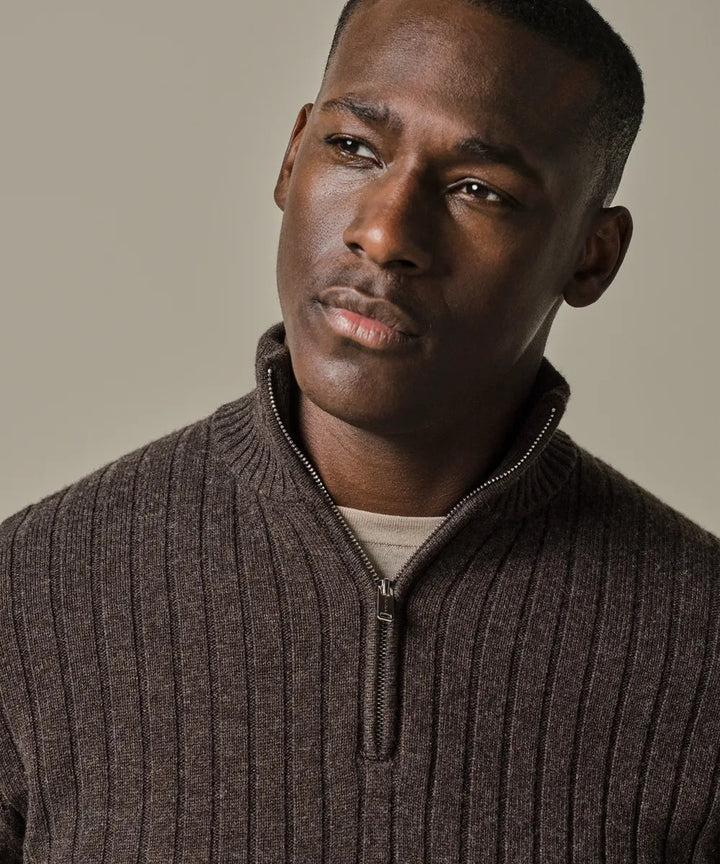 Profuomo Wool‑Blend Half‑Zip Trui – Bruin-50% wol, 30% polyamide, 20% modal-HEREN TRUIEN & VESTEN-Bruin