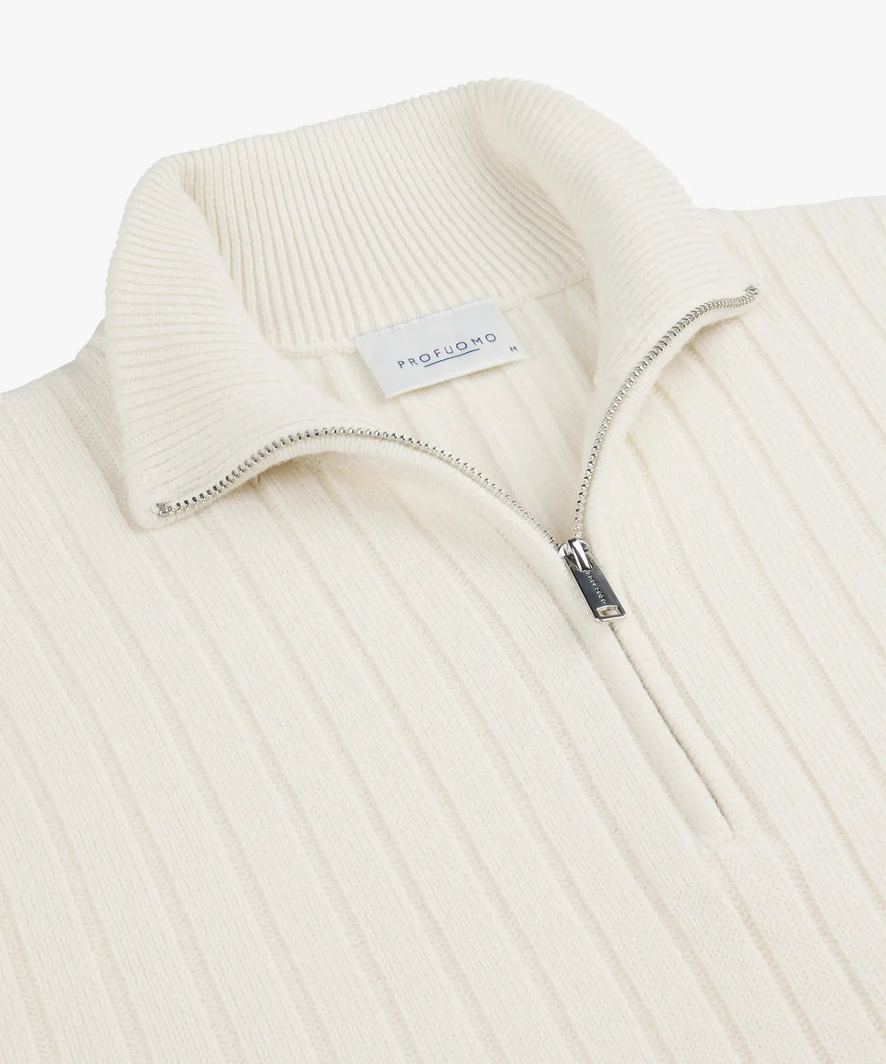 Profuomo Wool‑Blend Half‑Zip Trui – Off‑White-50% wol, 30% polyamide, 20% modal-HEREN TRUIEN & VESTEN-Room