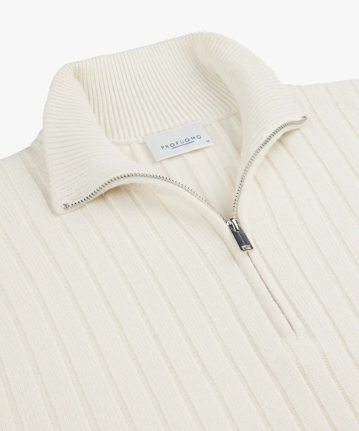 Profuomo Wool‑Blend Half‑Zip Trui – Off‑White-50% wol, 30% polyamide, 20% modal-HEREN TRUIEN & VESTEN-Room