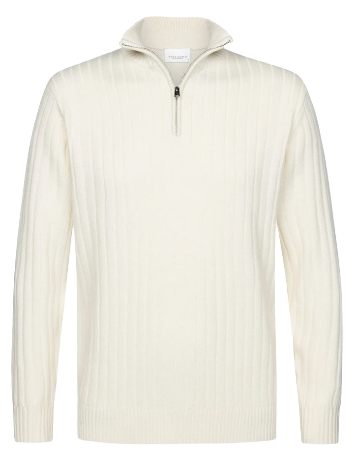 Profuomo Wool‑Blend Half‑Zip Trui – Off‑White-50% wol, 30% polyamide, 20% modal-HEREN TRUIEN & VESTEN-Room