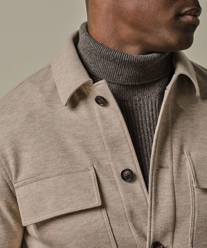 Profuomo Wool Knitted Overshirt – Beige-47% ployester, 20% wool, 16% polyamide. 13% cotton-HEREN SHIRTS-Beige