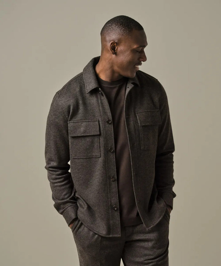 Profuomo Wool Knitted Overshirt – Bruin-47% ployester, 20% wool, 16% polyamide. 13% cotton-HEREN SHIRTS-Bruin