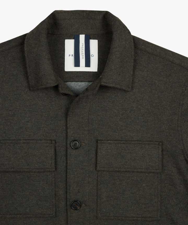 Profuomo Wool Knitted Overshirt – Bruin-47% ployester, 20% wool, 16% polyamide. 13% cotton-HEREN SHIRTS-Bruin