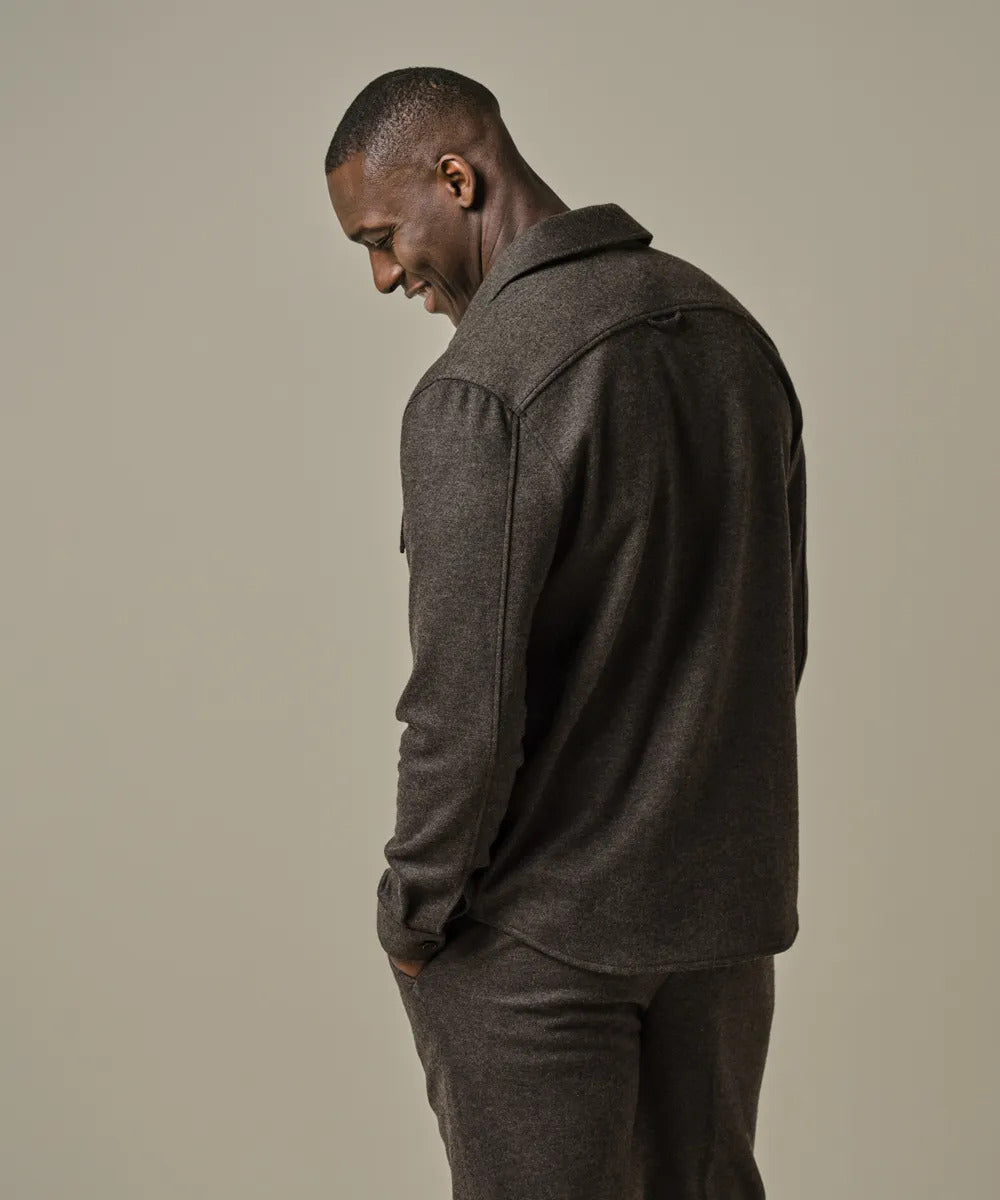 Profuomo Wool Knitted Overshirt – Bruin-47% ployester, 20% wool, 16% polyamide. 13% cotton-HEREN SHIRTS-Bruin