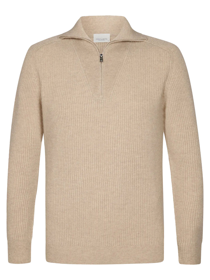 Profuomo Zip Trui – Beige-100% wol-HEREN TRUIEN & VESTEN-Beige