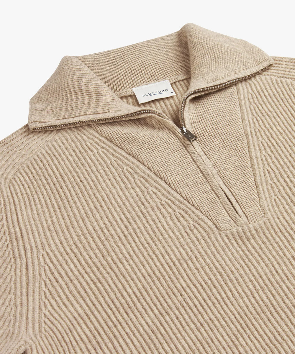 Profuomo Zip Trui – Beige-100% wol-HEREN TRUIEN & VESTEN-Beige
