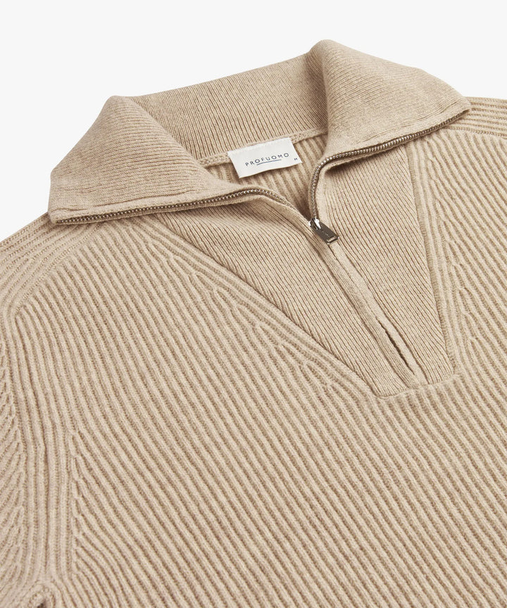 Profuomo Zip Trui – Beige-100% wol-HEREN TRUIEN & VESTEN-Beige