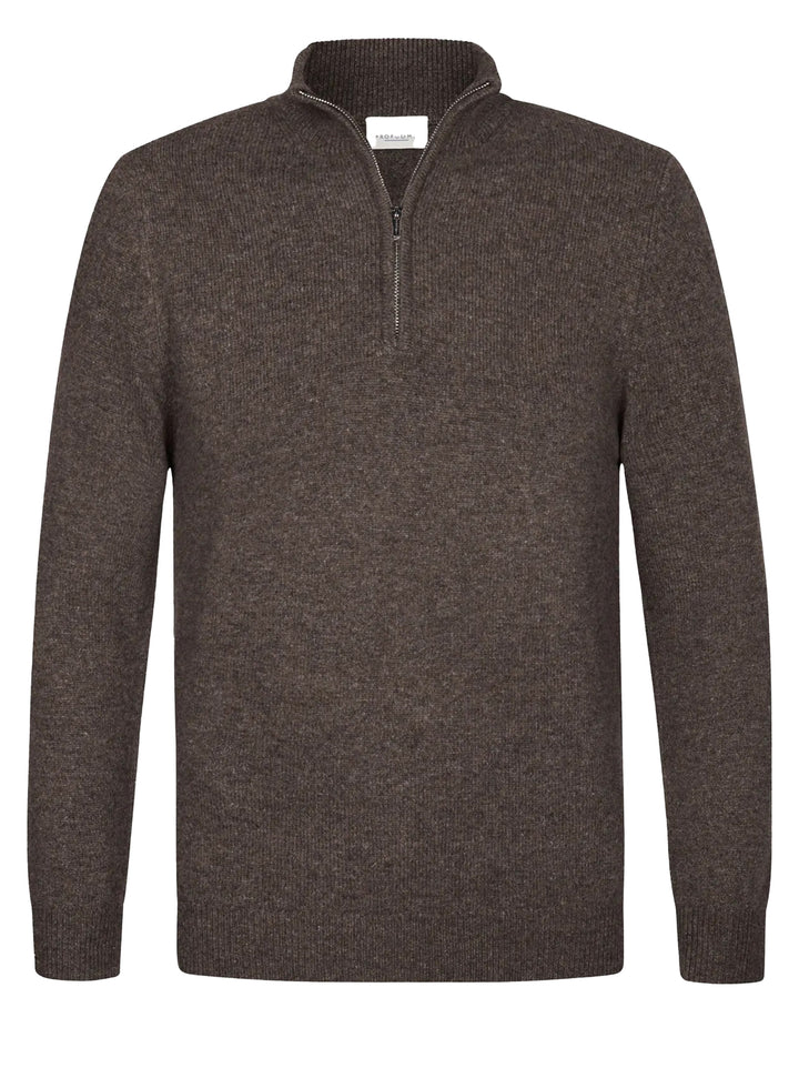 Profuomo Zip Trui – Bruin-80% wol, 20% polyamide-HEREN TRUIEN & VESTEN-Bruin