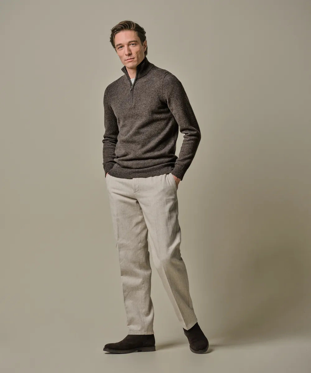 Profuomo Zip Trui – Bruin-80% wol, 20% polyamide-HEREN TRUIEN & VESTEN-Bruin