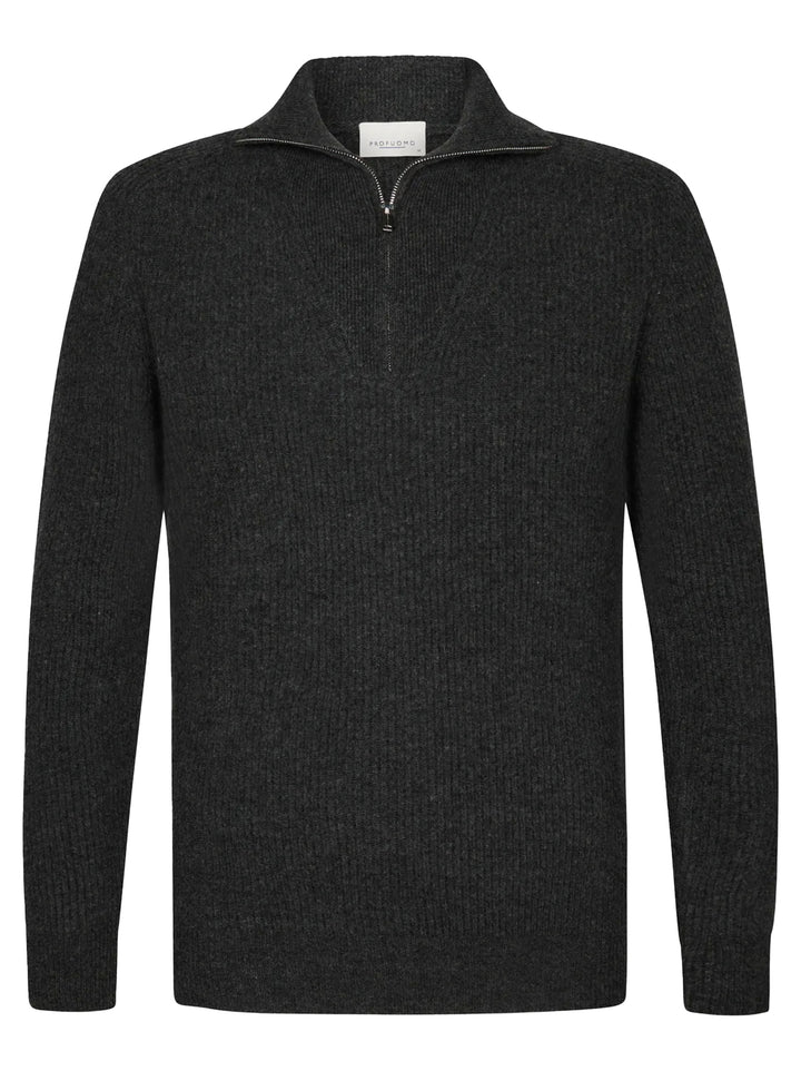 Profuomo Zip Trui – Grijs-100% wol-HEREN TRUIEN & VESTEN-Grijs