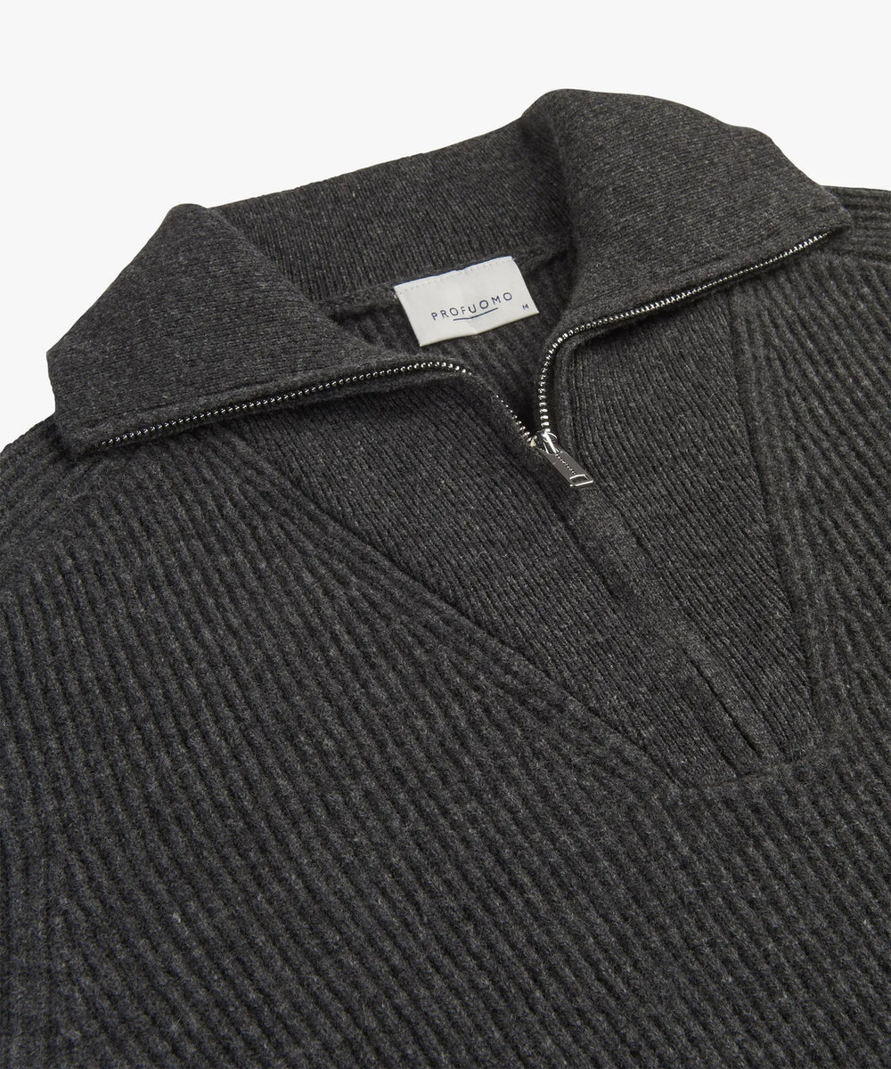 Profuomo Zip Trui – Grijs-100% wol-HEREN TRUIEN & VESTEN-Grijs