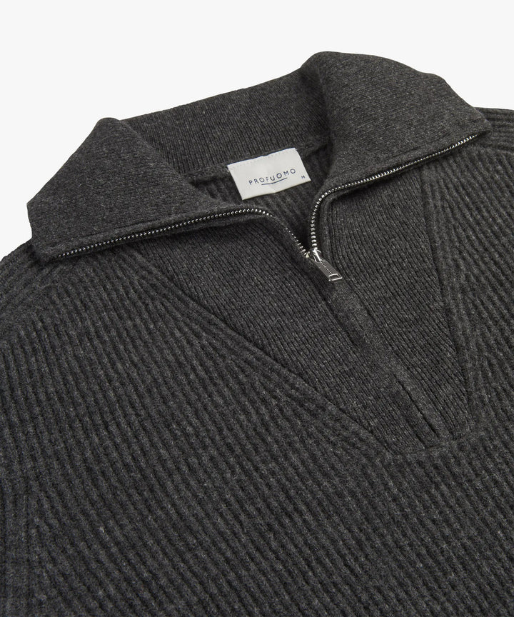 Profuomo Zip Trui – Grijs-100% wol-HEREN TRUIEN & VESTEN-Grijs