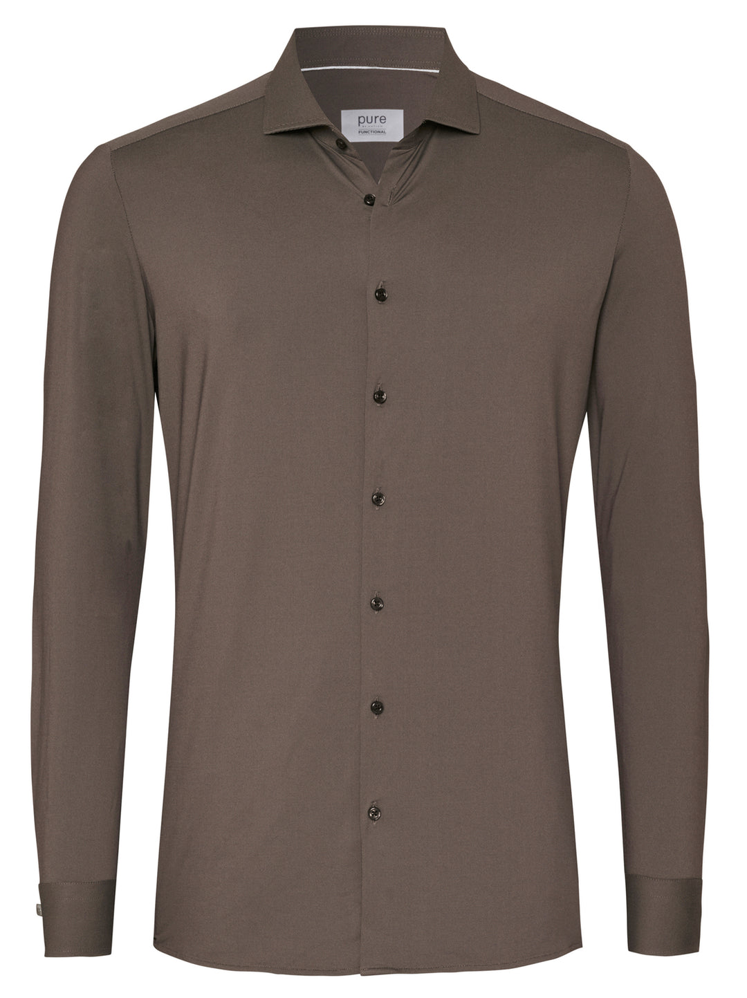 PURE H.TICO Functional Fit Overhemd – Bruin-87% polyamide, 13% elasthaan-HEREN SHIRTS-Bruin