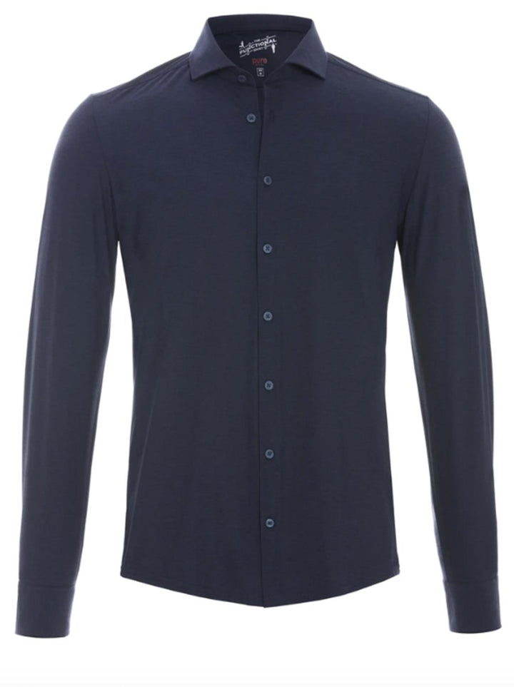 Pure H.tico slim fit overhemd-86% polyamide, 14% elasthaan-HEREN SHIRTS-Blauw