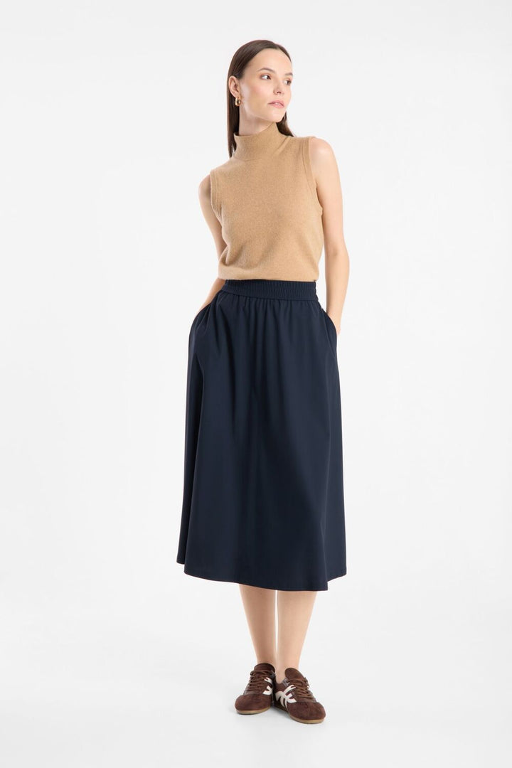 Raffaello Rossi Smea Lange rok – Blauw-75% polyamide, 25% elastaan-DAMES ROKKEN-Blauw